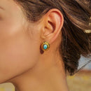 Brinco Disco com Pedra Azul - Bemore